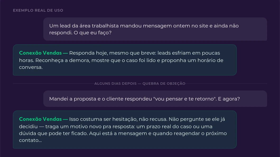Um consultor comercial treinado por nós, na palma da sua mão.